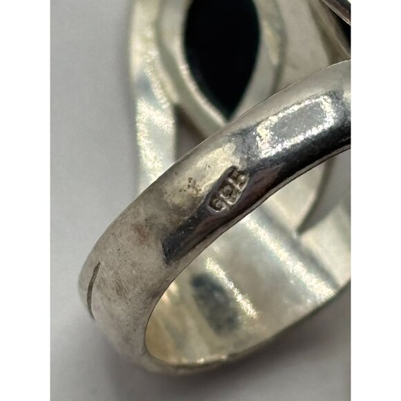 Sterling Silver 925 Amber Statement Ring Modern Swirl Design Size 5 - Picture 7 of 7